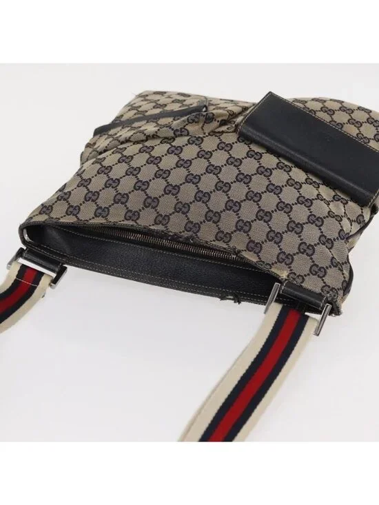 Authentic GUCCI GG Canvas Sherry Line Shoulder Bag Navy Red 169937 - Picture 14 of 16